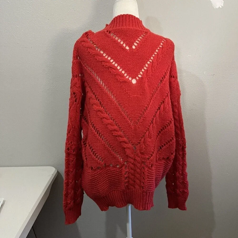 BiBi Knit Sweater Lace Collar Red Open Knit Chunky Size XL